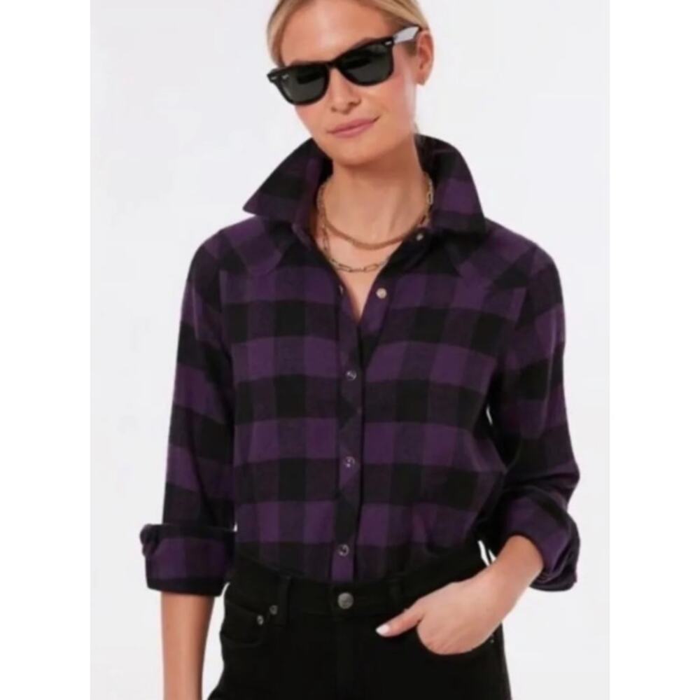 Tuckernuck Flannel Shirt Large Purple Black Buffalo Check Plaid Western Yoke NWT - Picture 4 of 15